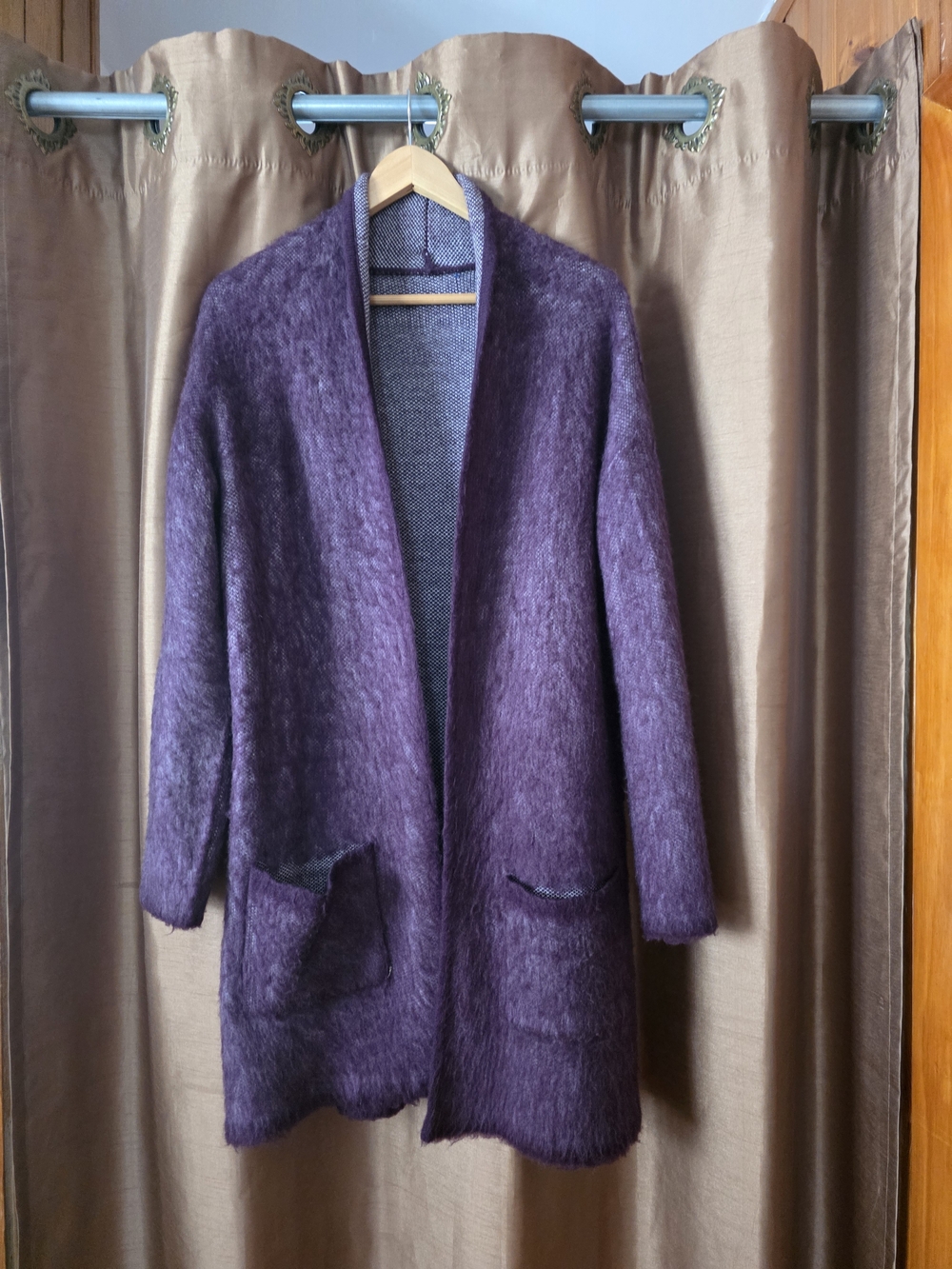 Women's Plush Open-Front Teddy Jacket in Deep Purple